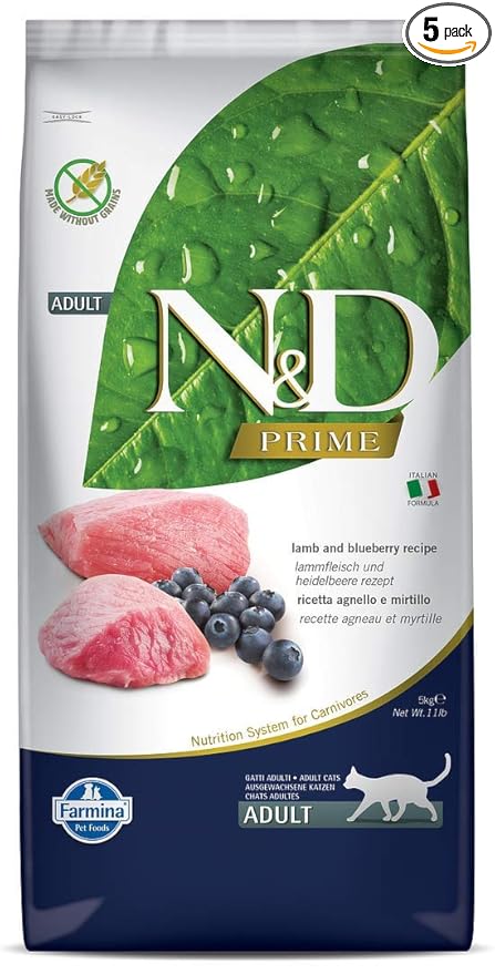 FARMINA N&D Prime Dry Cat Food, Adult, Grain-Free, 1.5-kg, Lamb and Blueberry